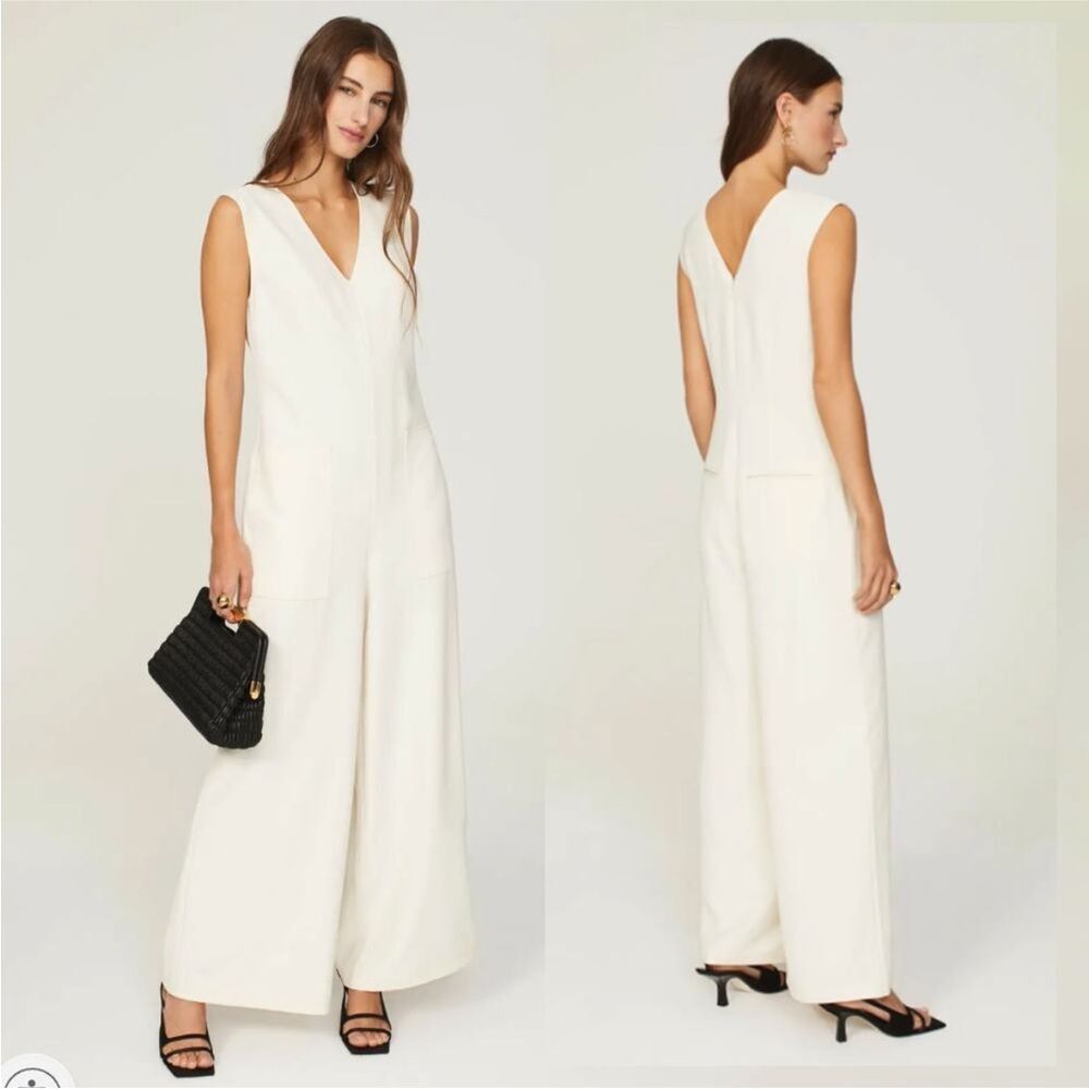 Marina Moscone V-Neck Jumpsuit Cream Sz 2‎